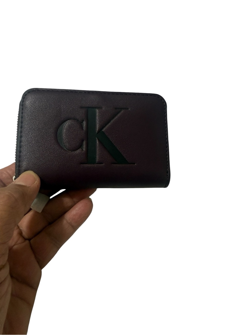 Calvin Klein Burgundy Zipper wallet with Embossed CK brand new